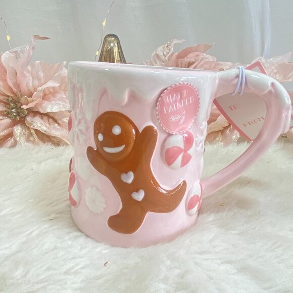 Other - Peppermint & Pine Christmas Whipped Gingerbread Men Mug Pink Candy Cane Snow New